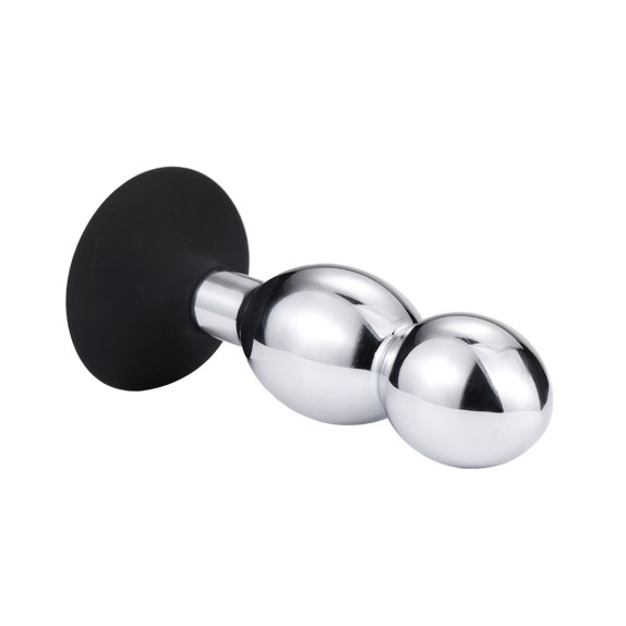 PLUG ANALE CON DOPPIA PALLA IN METALLO SEX TOY CON VENTOSA