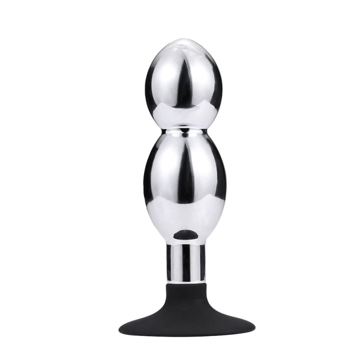 PLUG ANALE CON DOPPIA PALLA IN METALLO SEX TOY CON VENTOSA