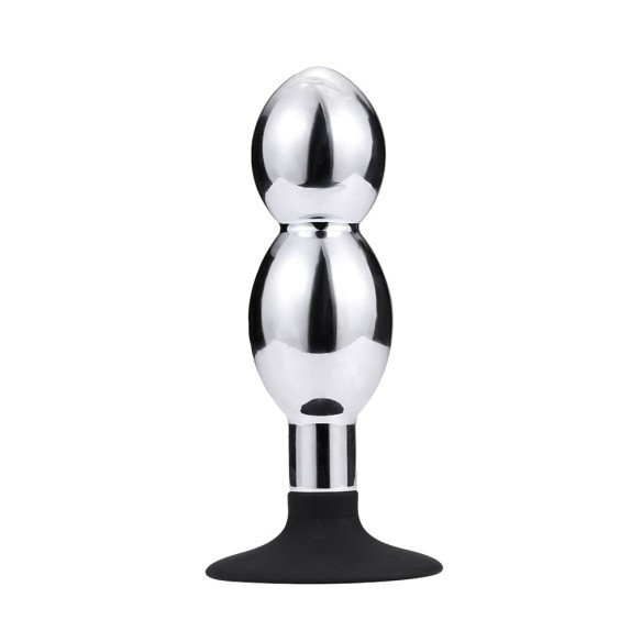 PLUG ANALE CON DOPPIA PALLA IN METALLO SEX TOY CON VENTOSA