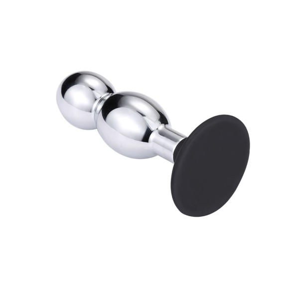 PLUG ANALE CON DOPPIA PALLA IN METALLO SEX TOY CON VENTOSA