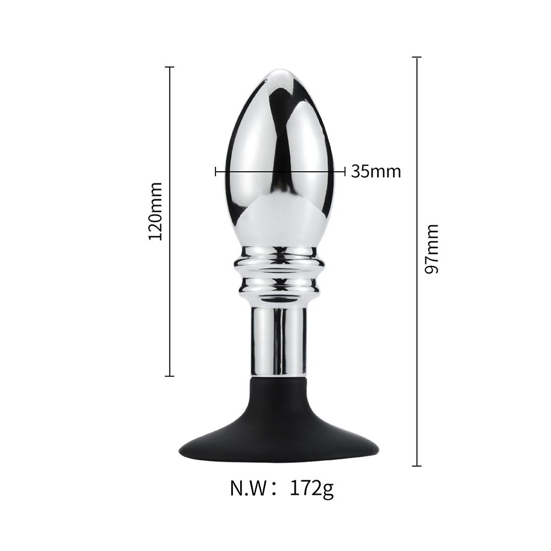 TAPPO-PLUG ANALE IN METALLO SEX TOY CON VENTOSA