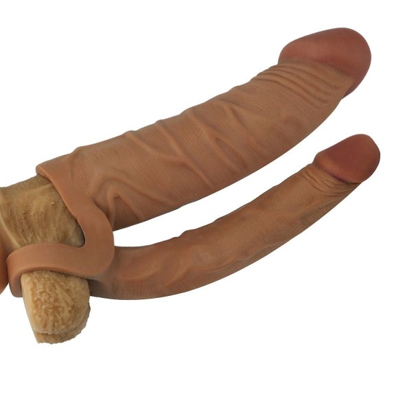 PROLUNGA PER PENE REALISTICA MORBIDA PER DOPPIA PENETRAZIONE SEX TOY MARRONE