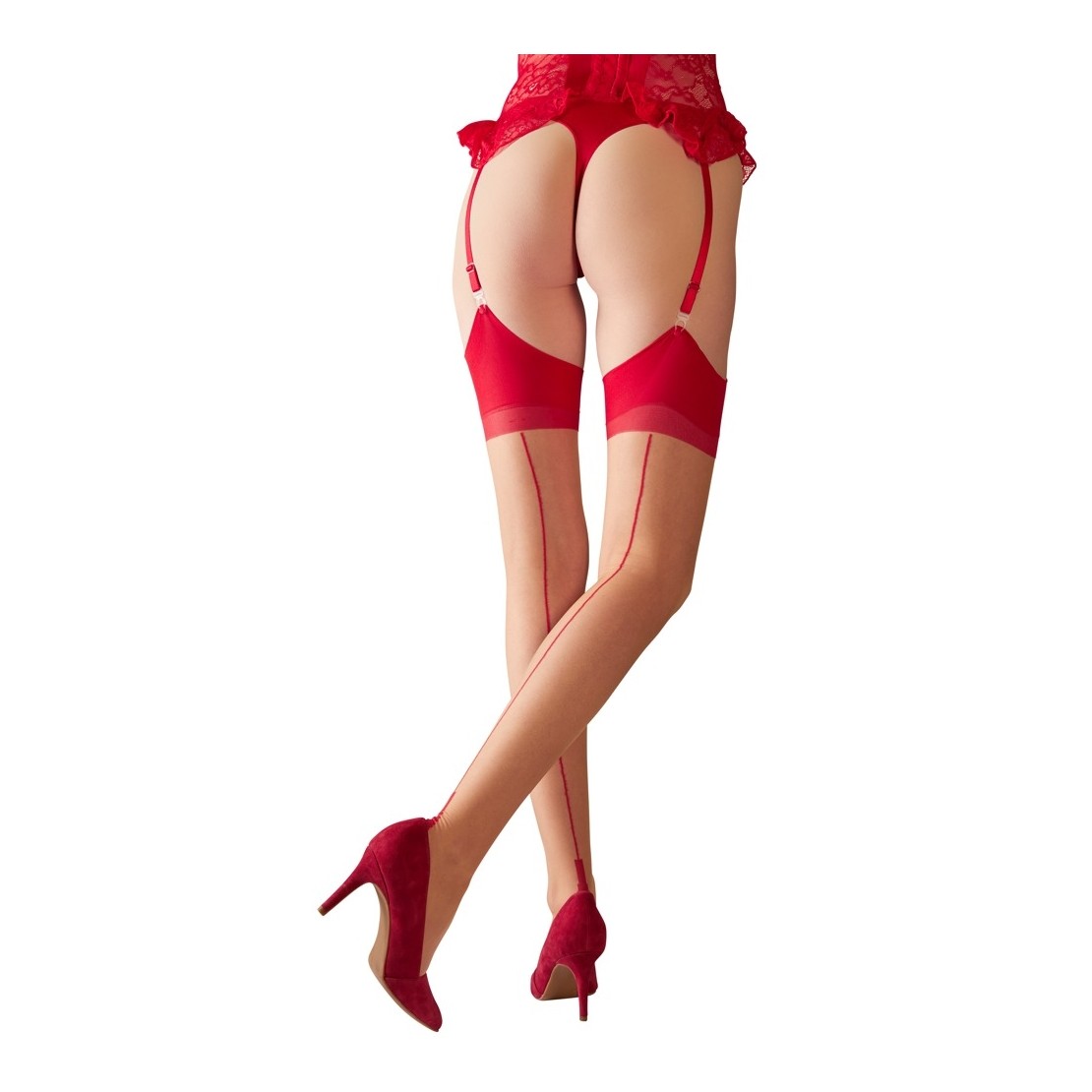CALZE DA REGGICALZE SEXY PER DONNA CON RIGA ROSSO