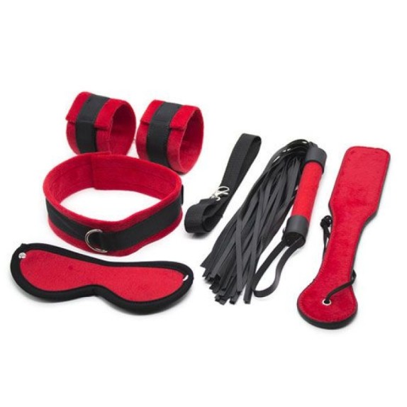 KIT BONDAGE ROSSO NERO 6 PEZZI PER GIOCHI DI COPPIA SADOMASO