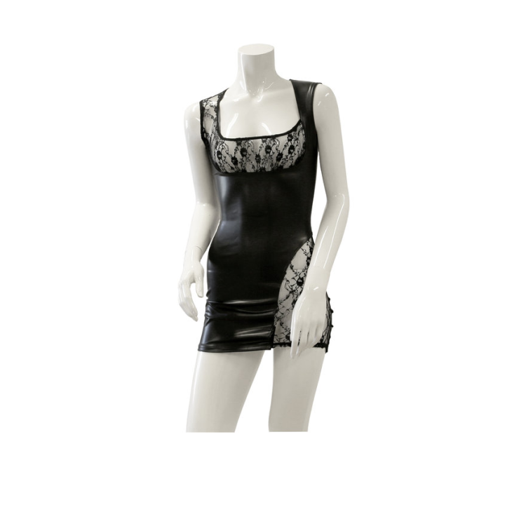 MINI ABITO SEXY PER DONNA IN DATEX NERO CON PIZZO 2