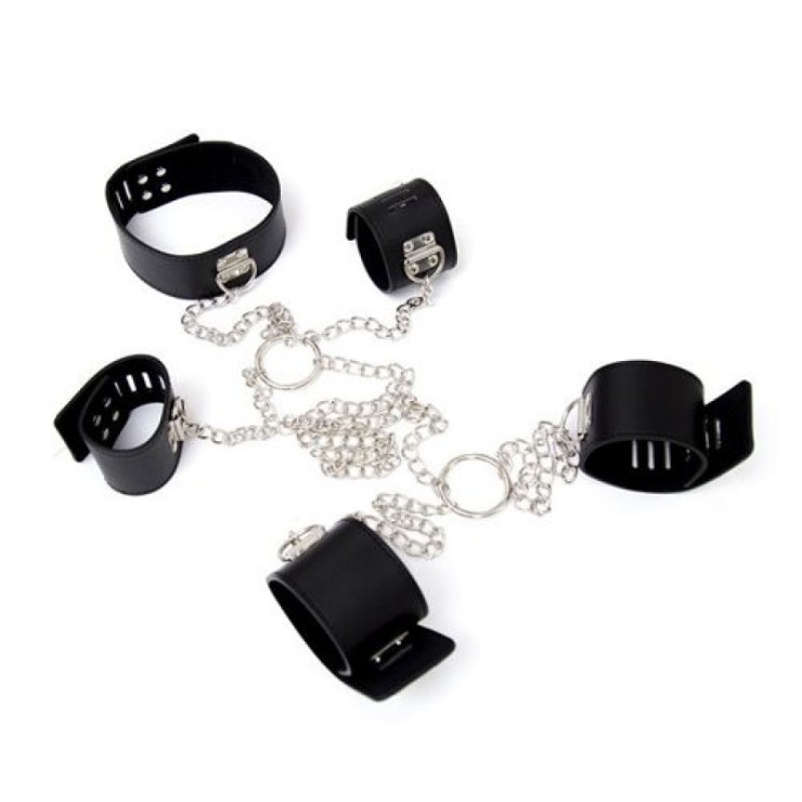 CHAIN HOGTIE COSTRITTIVO IN ECOPELLE E CATENE SEX TOY BDSM