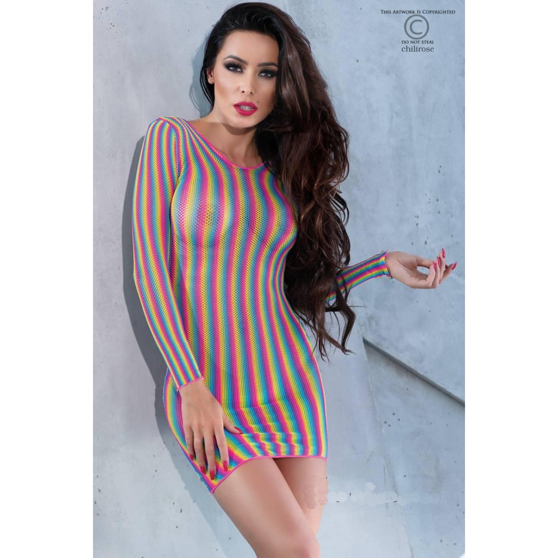 MINI ABITO SEXY PER DONNA A RIGHE MULTICOLORE