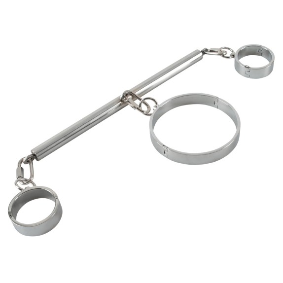 BARRA-COSTRITTIVO PER GIOCHI SADO CON MANETTE E COLLARE IN ACCIAIO
