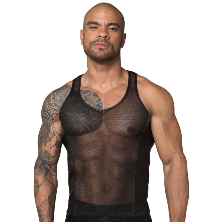 CANOTTA SEXY PER UOMO A RETE CON INSERTI IN SPANDEX 2