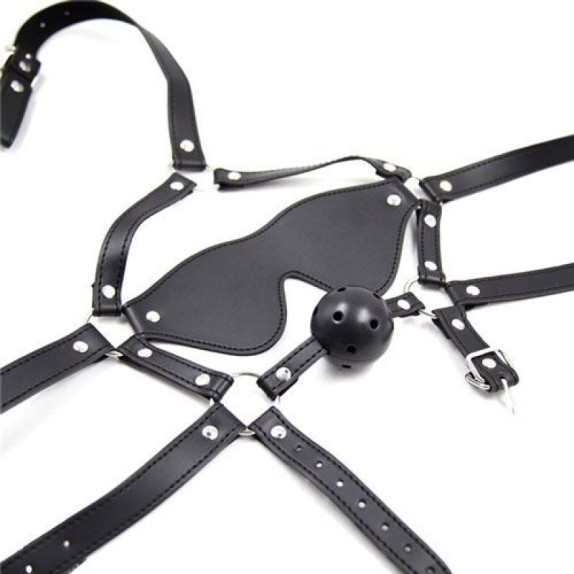 BAVAGLIO BOCCA E BENDA OCCHI PER GIOCHI SADOMASO HEAD HARNESS