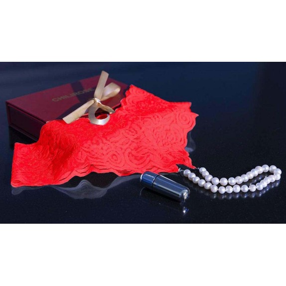 TANGA-PERIZOMA IN PIZZO ROSSO SEXY PER DONNA CON PERLE NATURALI