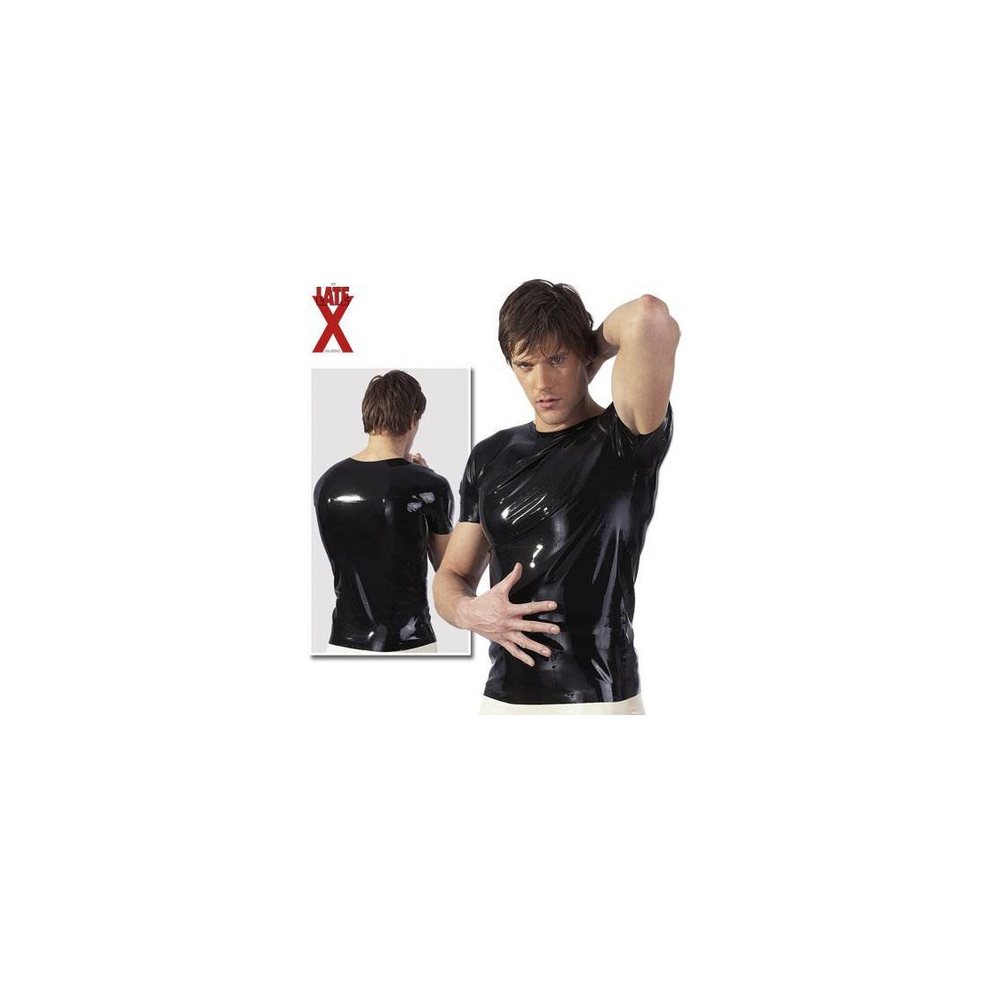 MAGLIETTA SEXY PER UOMO IN LATEX MANICHE CORTE