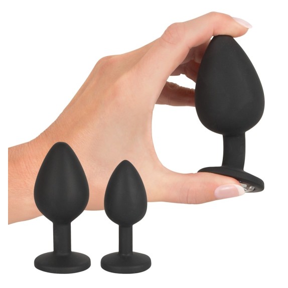 SET TRE PLUG ANALI CON GIOIELLO E CLISTERE ANAL KIT BLACK VELVETS