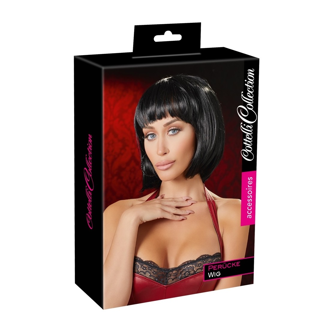 PARRUCCA SEXY NERA A CASCHETTO CON FRANGIA