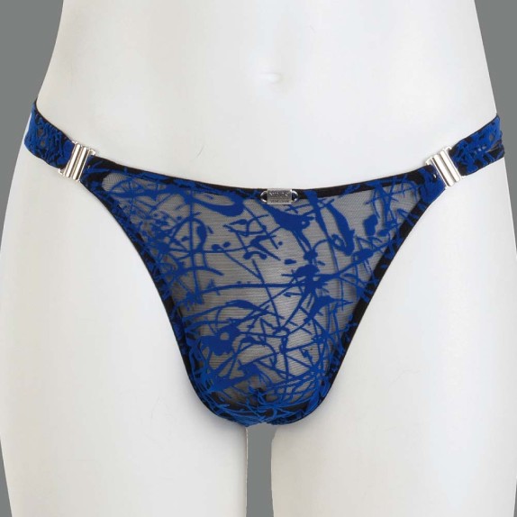 PERIZOMA SEXY UOMO SGANCIABILE IN TULLE E VELLUTO BLU ELETTRICO EROS VENEZIANI