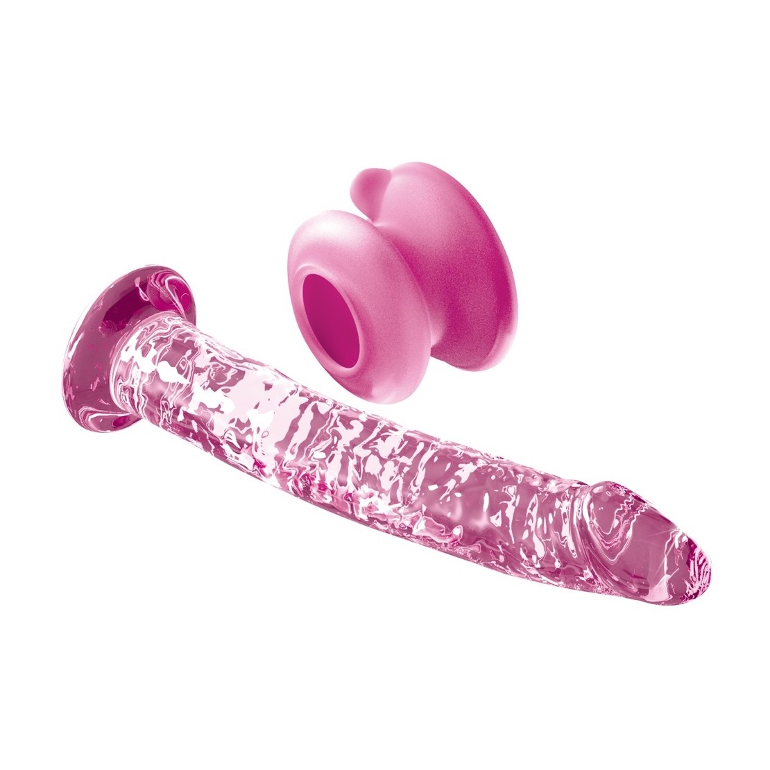 DILDO IN VETRO ROSA CON VENTOSA REMOVIBILE ICICLES