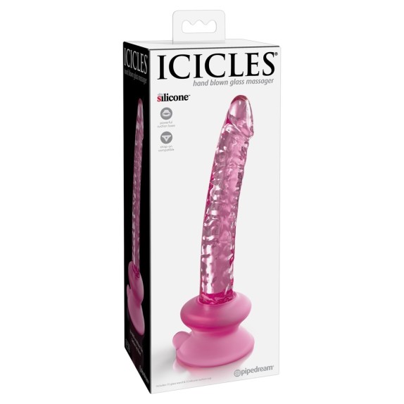 DILDO IN VETRO ROSA CON VENTOSA REMOVIBILE ICICLES