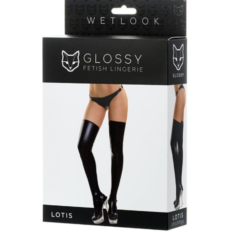 CALZE AUTOREGGENTI SEXY NERE IN SPADEX EFFETTO BAGNATO 2