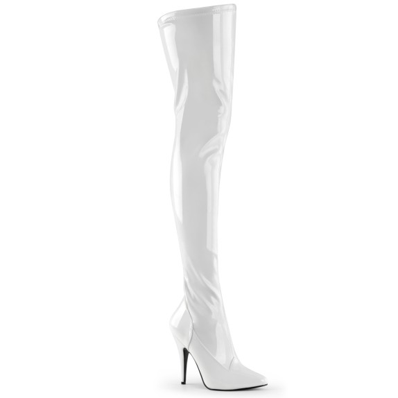 STIVALI SEXY IN VERNICE BIANCA SOPRA IL GINOCCHIO TACCO CM. 12 PLEASER