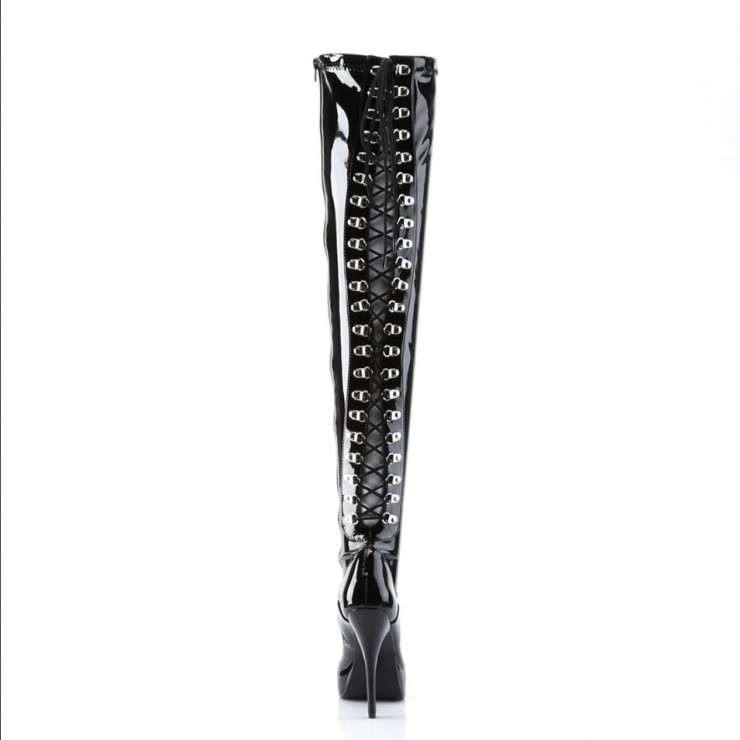 STIVALI NERI VERNICE ALTI AL GINOCCHIO CON CRISS CROSS 2