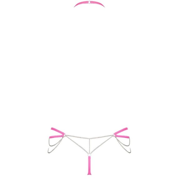 COMPLETO INTIMO SEXY PER DONNA ROSA FLUO CON CATENE ARGENTO CHAINTY SET