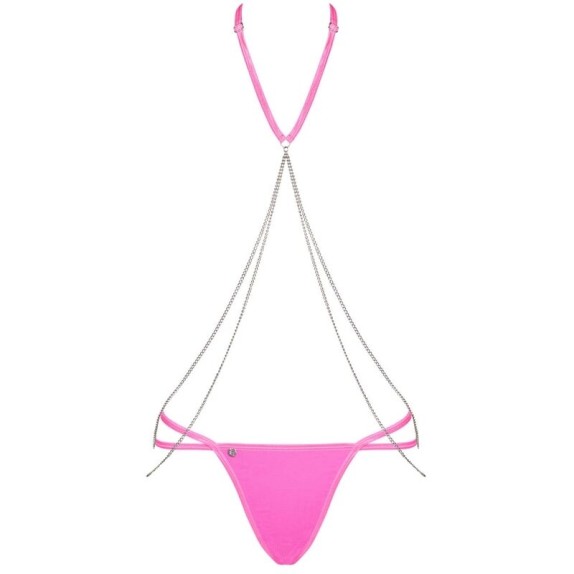COMPLETO INTIMO SEXY ROSA FLUO PER DONNA CON CATENELLA CHAINTY SET