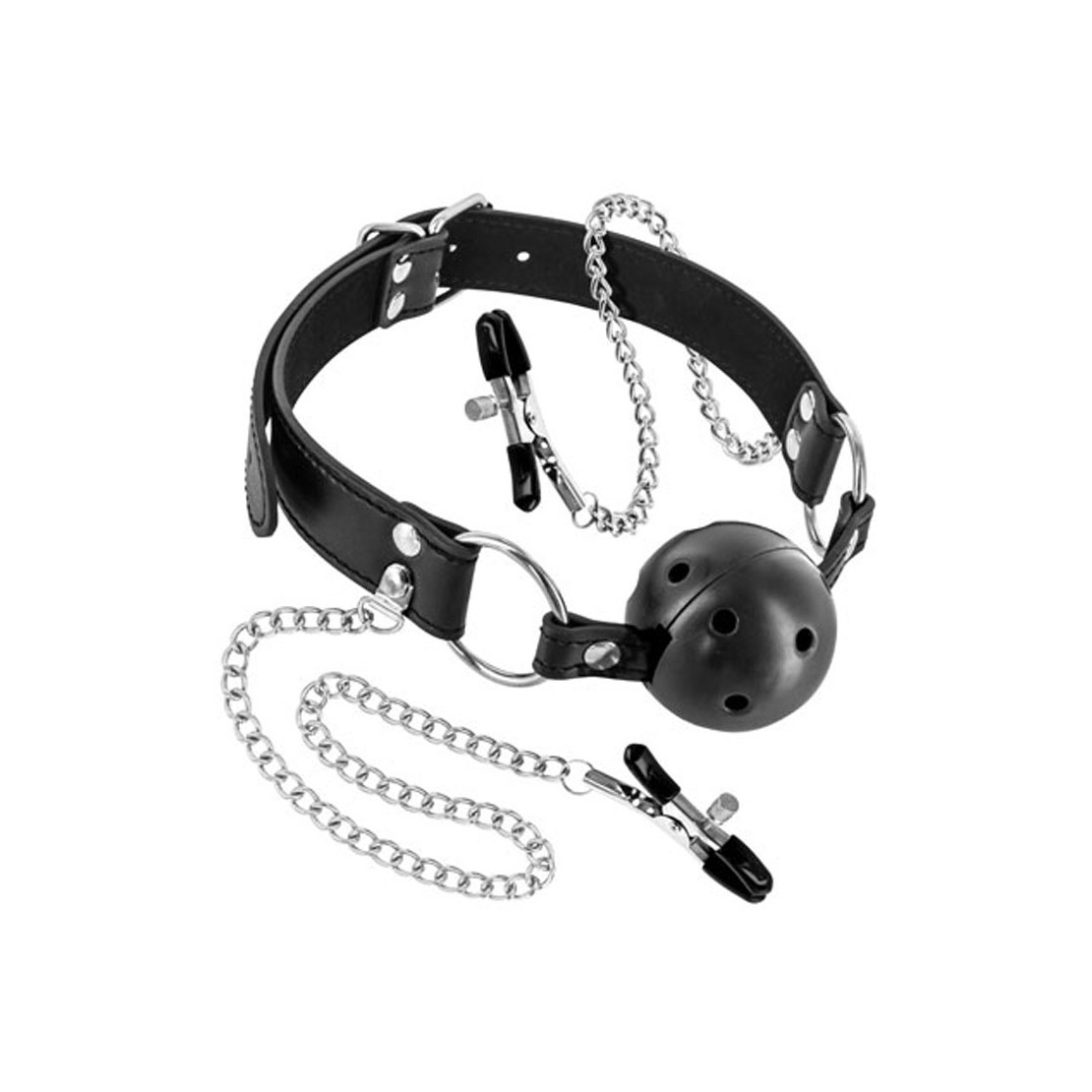 MORSO-BALL GAG TRASPIRANTE CON PINZE PER CAPEZZOLI