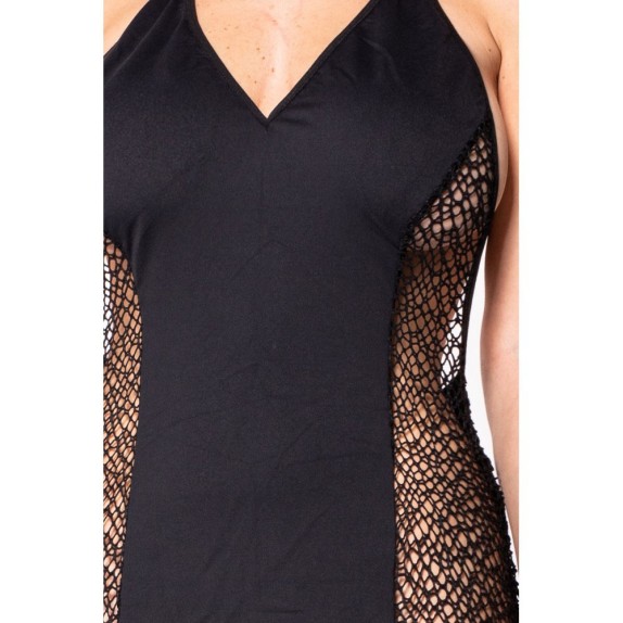 MINI ABITO SEXY PER DONNA CON RETE ASIMMETRICA SUI FIANCHI LOOK ME