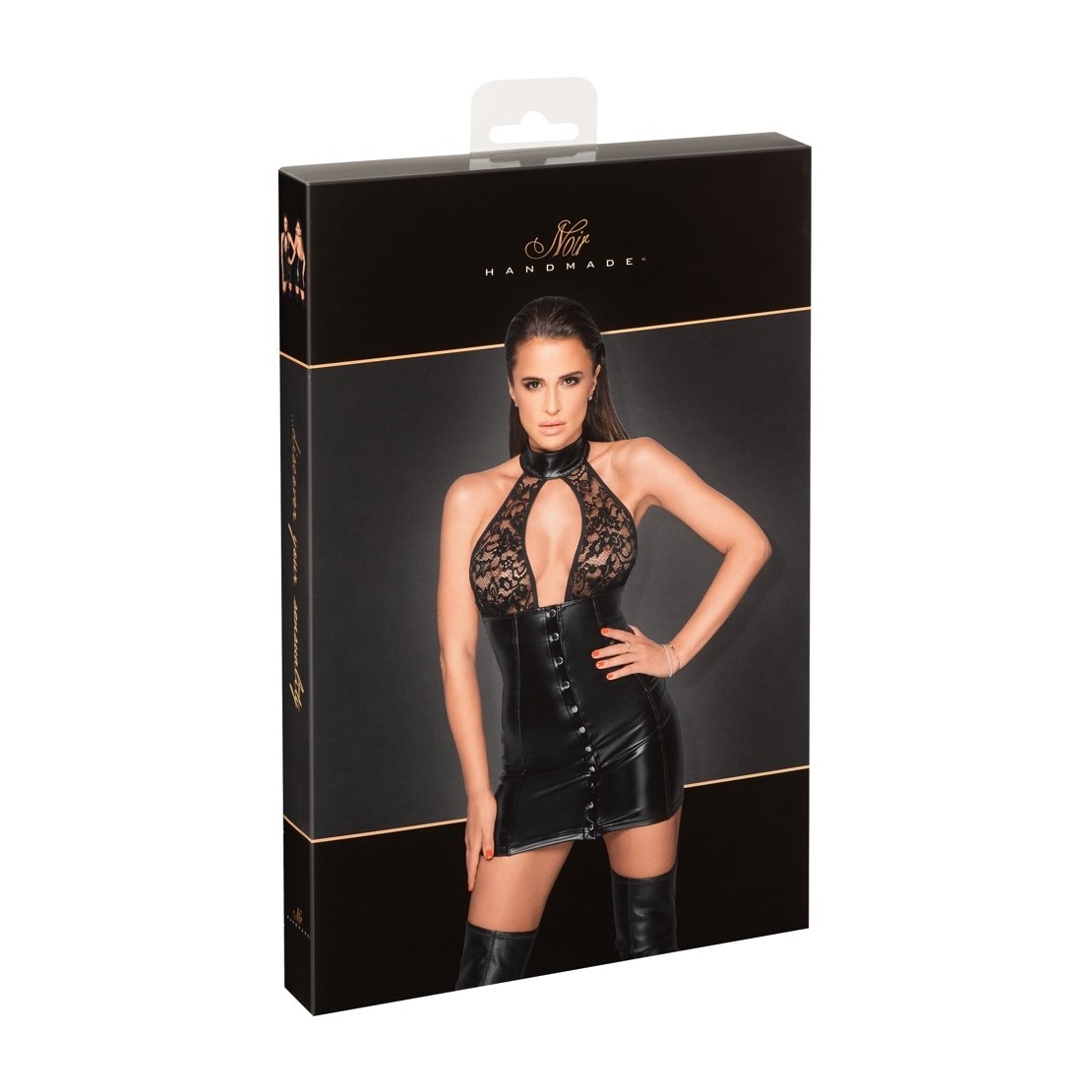 MINI ABITO SEXY IN PIZZO E SPANDEX OPACO CON...