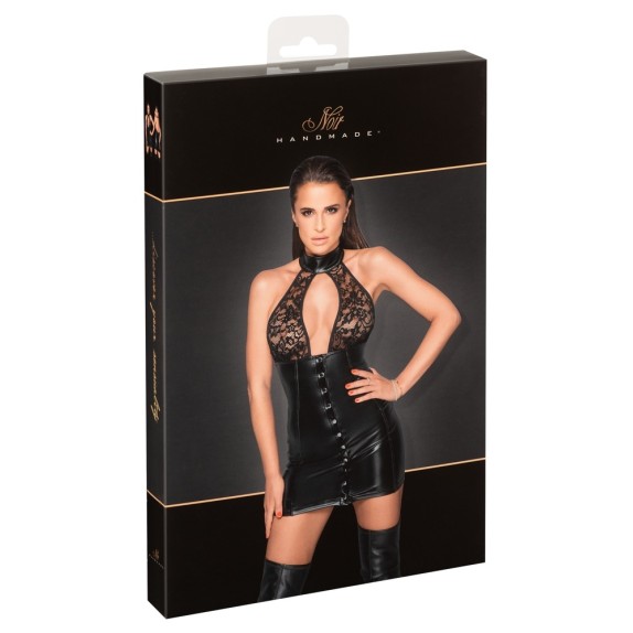 MINI ABITO SEXY IN PIZZO E SPANDEX OPACO CON BOTTONI NOIR