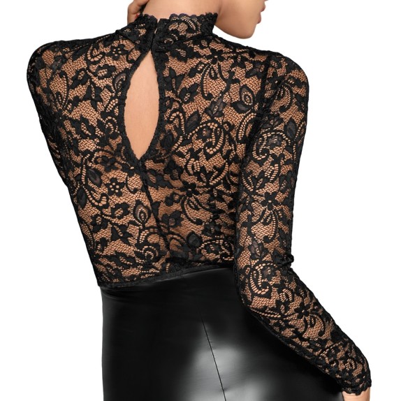 VESTITO ABITO LONGUETTE SEXY IN SPANDEX E PIZZO NOIR