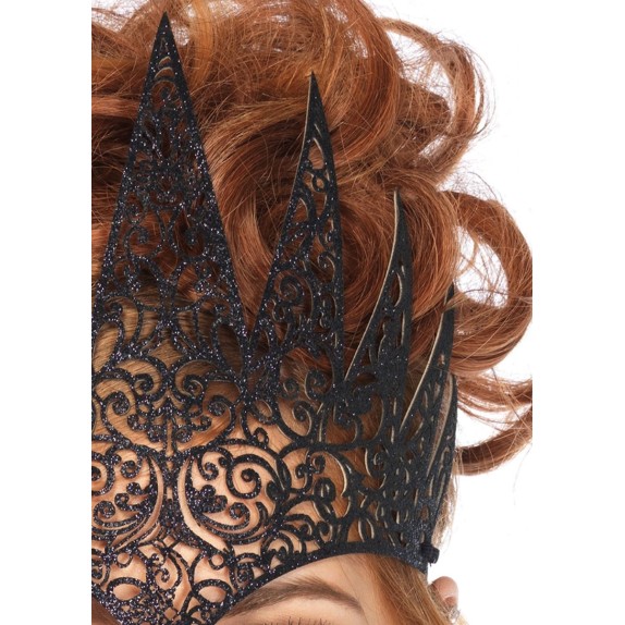 CORONA REALE NERA GLITTERATA ACCESSORIO HALLOWEEN CARNEVALE