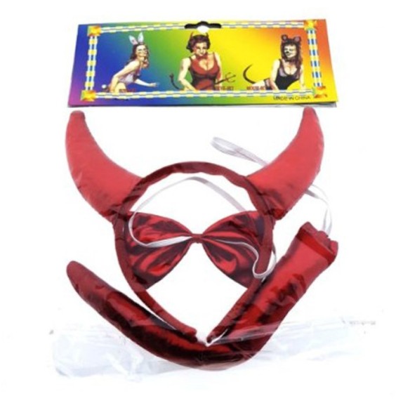 KIT TRE PEZZI ACCESSORI DA DIAVOLETTA SEXY CERCHIETTO CON PAPILLON