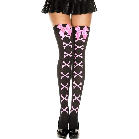 CALZE SEXY PER DONNA CON DISEGNI OSSA ROSA PER CARNEVALE HALLOWEEN