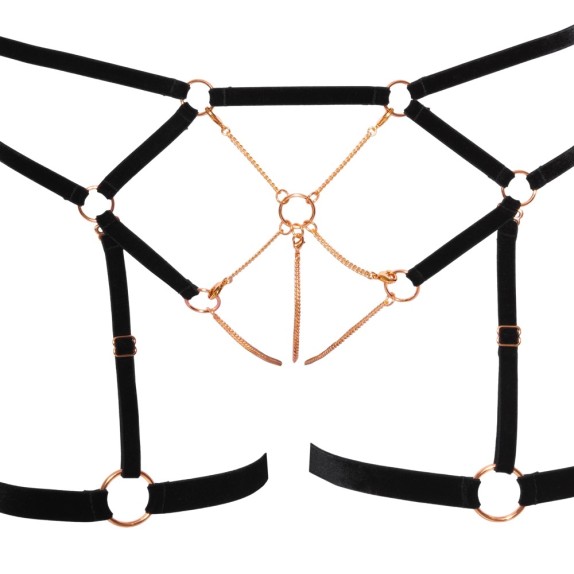 COMPLETO INTIMO SEXY PER DONNA APERTO CON CATENE COLOR ORO ROSA
