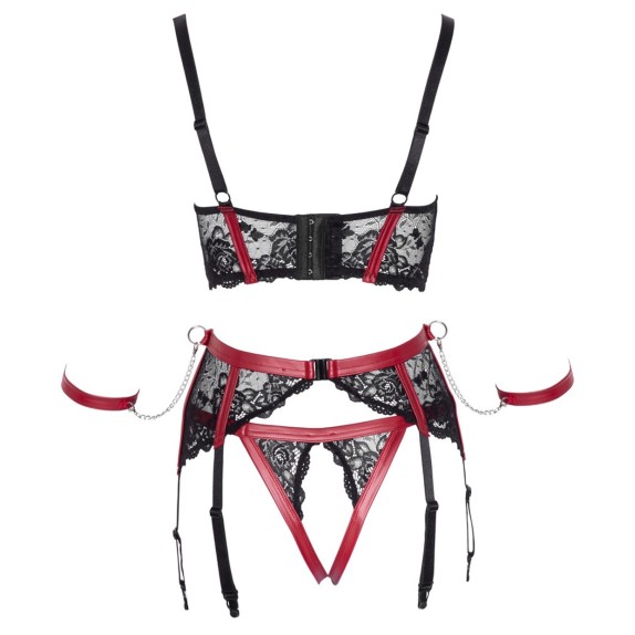 COMPLETO INTIMO SEXY SET 4 PEZZI CON MANETTE SHELF BRA COTTELLI