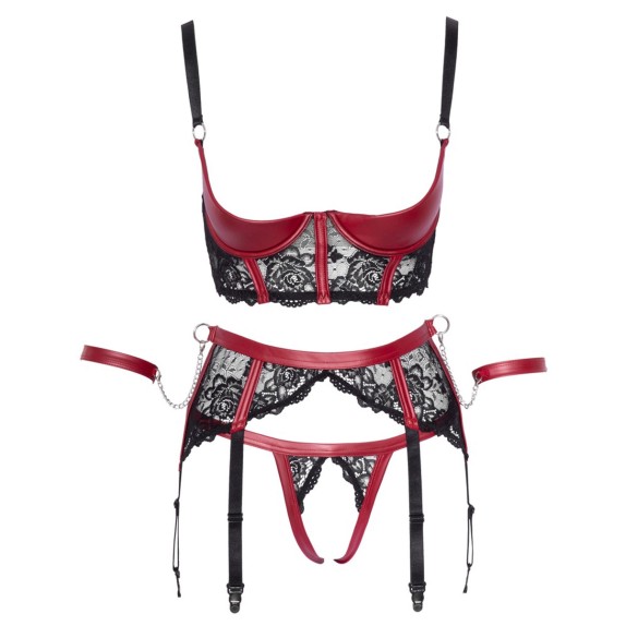 COMPLETO INTIMO SEXY SET 4 PEZZI CON MANETTE SHELF BRA COTTELLI