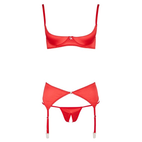 COMPLETO INTIMO SEXY APERTO ROSSO CON REGGICALZE