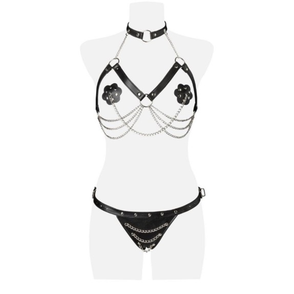 HARNESS COMPLETO INTIMO SEXY DONNA CON CATENE IN METALLO GREY VELVET