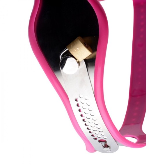 CINTURA DI CASTITA' PER DONNA PER GIOCHI SADOMASO PINK STAINLESS STEEL