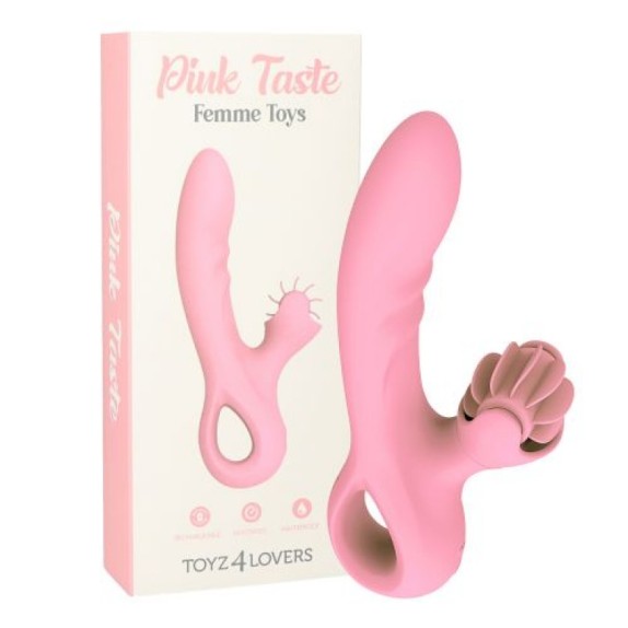 VIBRATORE RABBIT CON LINGUE IN SILICONE SEX TOY PINK TASTE