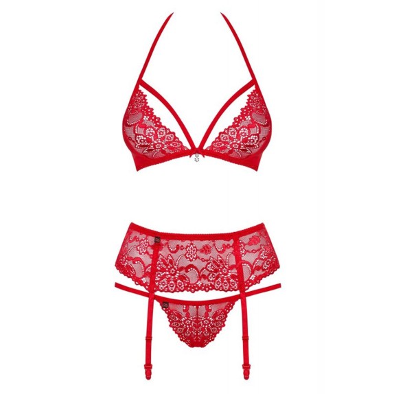 COMPLETO INTIMO SET TRE PEZZI ROSSO SEXY PER DONNA OBSESSIVE 838-SEG