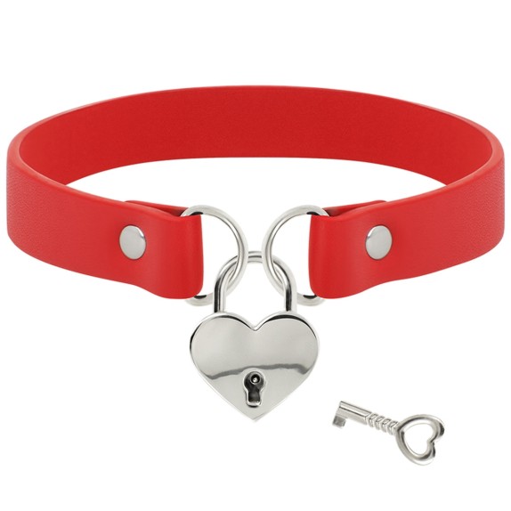 COLLARINO ROSSO SEXY PER DONNA CON CUORE IN METALLO E CHIAVE