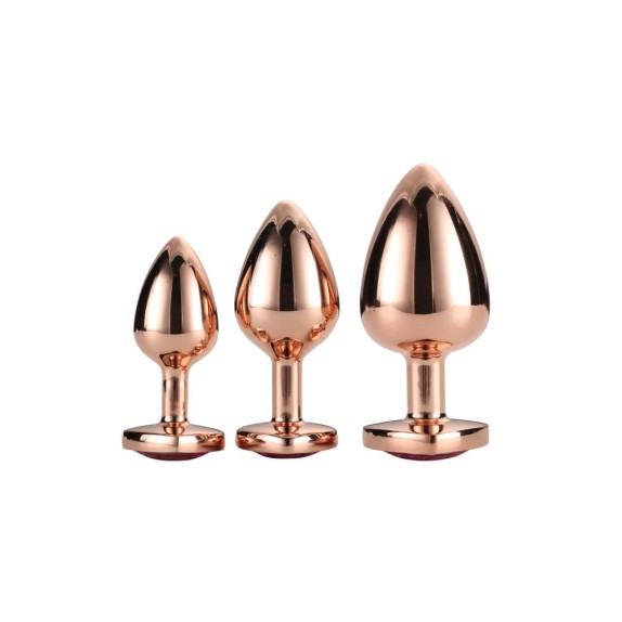 KIT TRE TAPPI ANALI CON GIOIELLO A CUORE SEX TOY ROSE GOLD PLUG