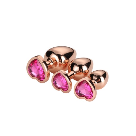 KIT TRE TAPPI ANALI CON GIOIELLO A CUORE SEX TOY ROSE GOLD PLUG