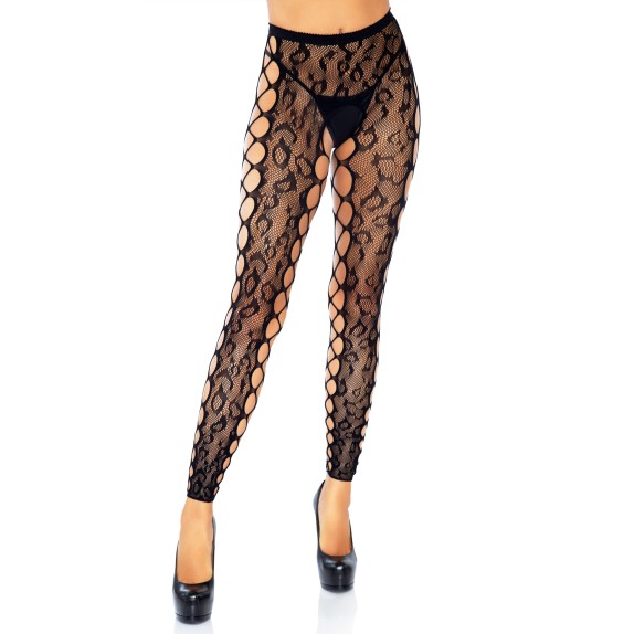 COLLANT SEXY DONNA A RETE APERTI CON INSERTI A RETE LARGA E FANTASIA LEOPARDATA