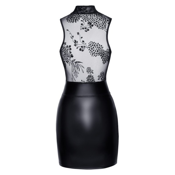 MINI ABITO SEXY PER DONNA IN SPANDEX TRASPARENTE SUL SENO NOIR