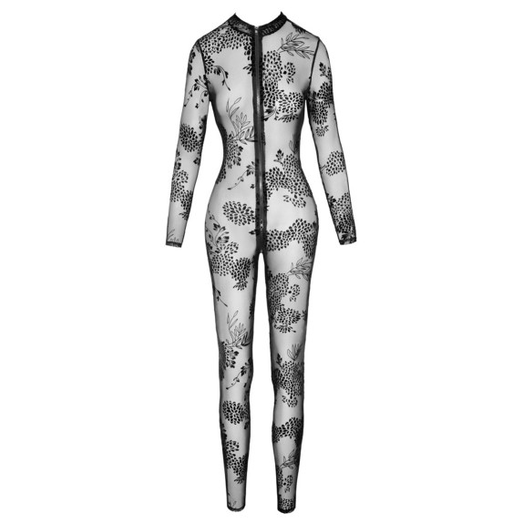 TUTA SEXY PER DONNA TRASPARENTE CON RICAMI E CERNIERA NOIR HANDMADE