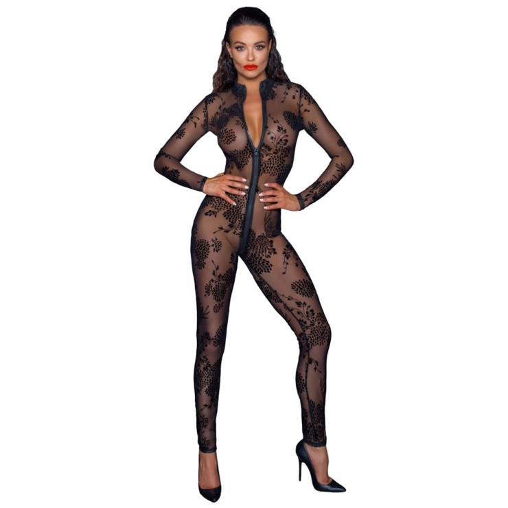 TUTA SEXY PER DONNA TRASPARENTE CON CERNIERA NOIR HANDMADE 2