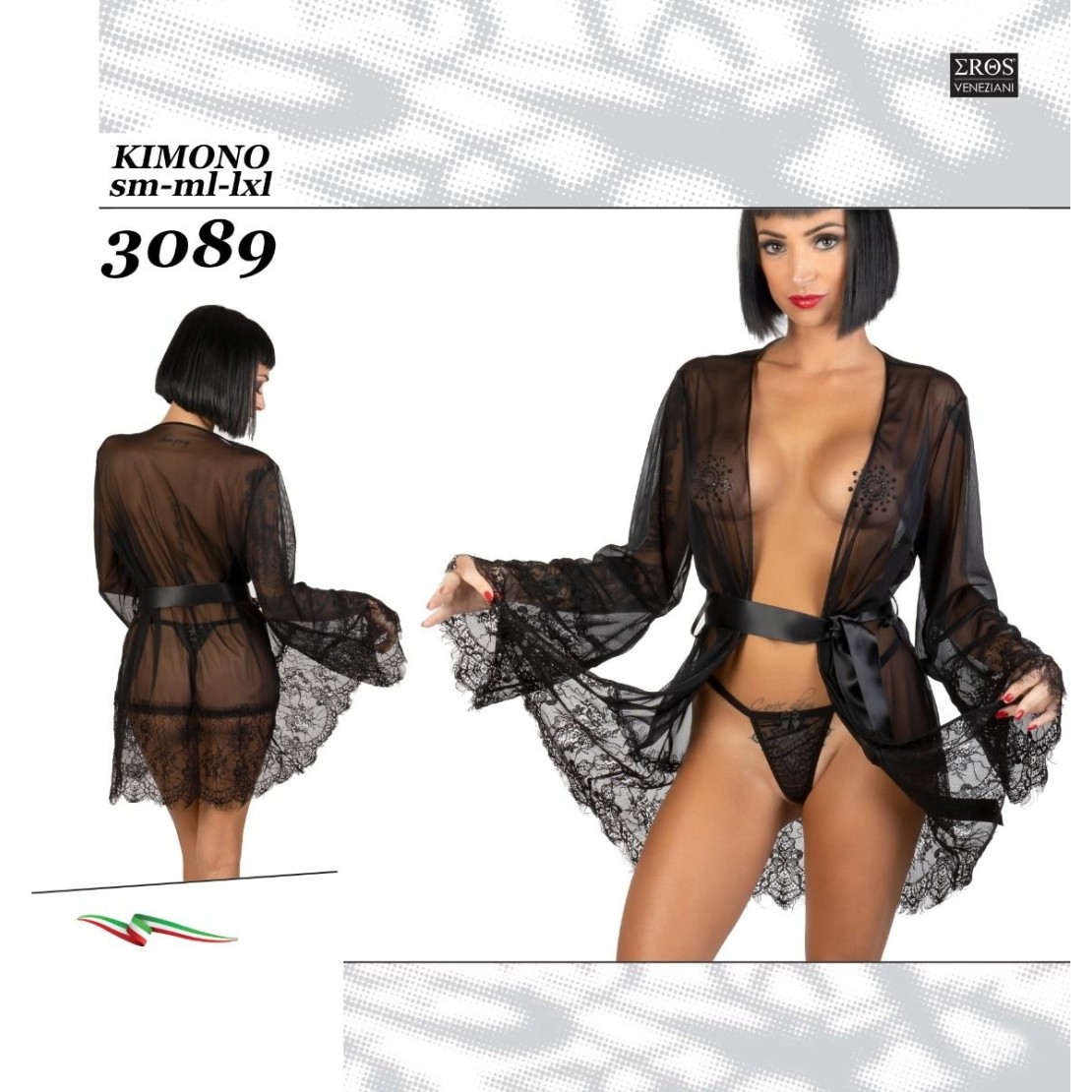 VESTAGLIA SEXY PER DONNA KIMONO IN PIZZO E...